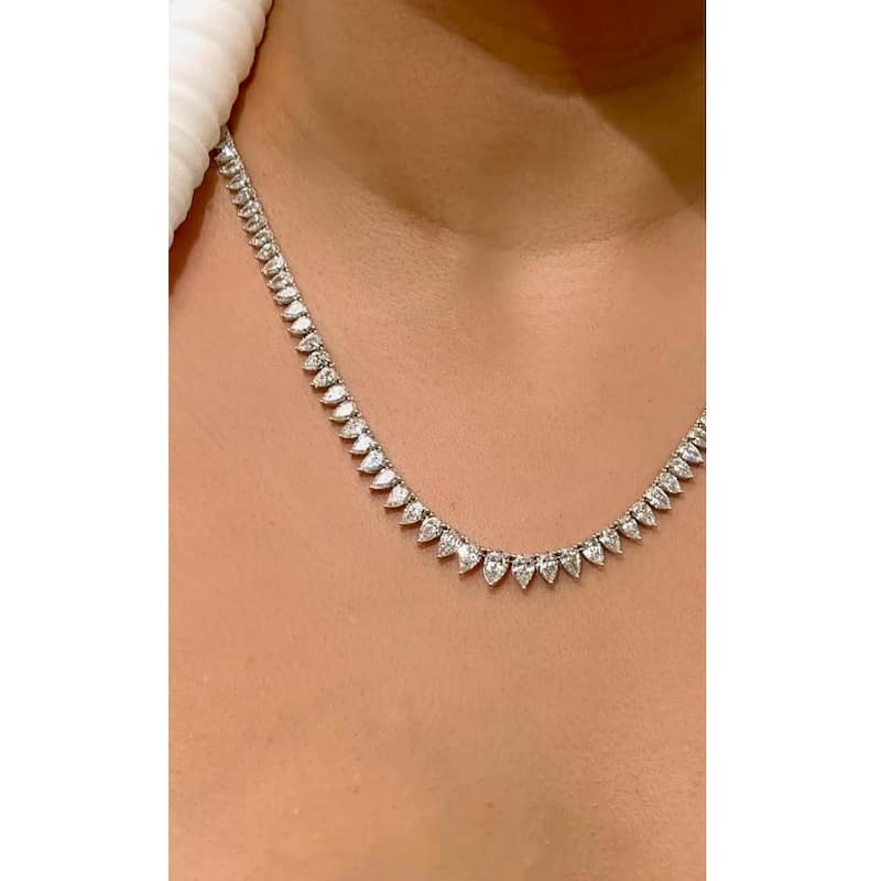 Kobelli 26 Carat Lab Grown Diamond 18k Solid White Gold Pear-cut Tennis Eternity Necklace (EF/VS)