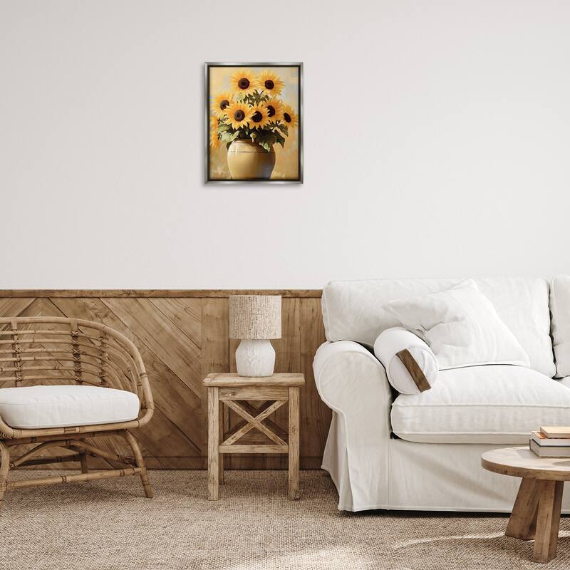 Stupell Sunflower Pot Still Life Framed Floater Canvas Wall Art Design By Franklyn Gregory