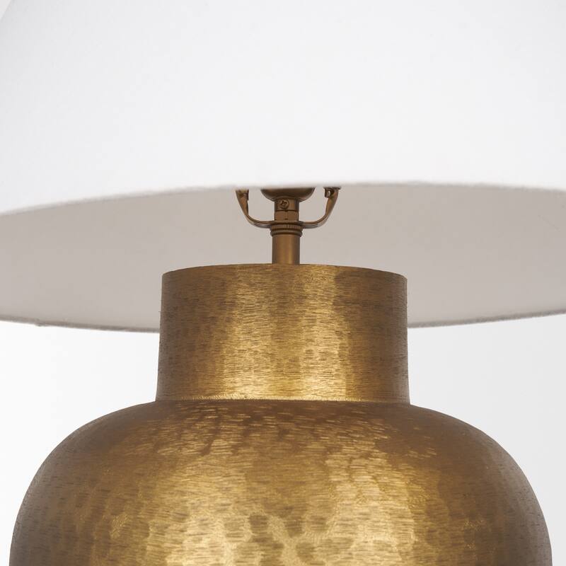 Salaah Antique Gold Brushed Metal w/ Cream Shade Table Lamp - 19.5L x 19.5W x 26.0H - 19.5L x 19.5W x 26.0H