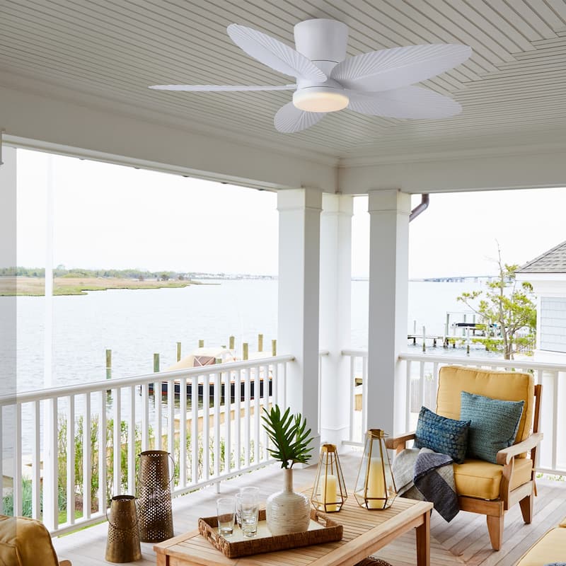 42" Ceiling Fan with Light and Palm Leaf Blades ,3CCT Dimmable LED Integrated,for Indoor and Outdoor - 42 Inches - White