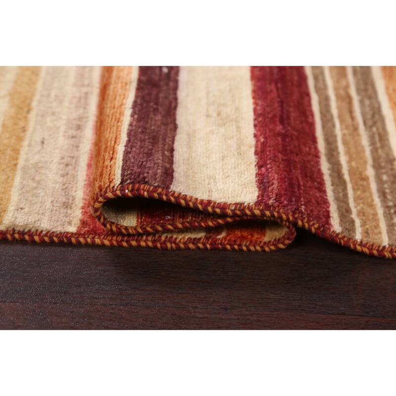 Wool Contemporary Striped Gabbeh Kashkoli Area Rug Hand-knotted Carpet - 2'6" x 4'0"