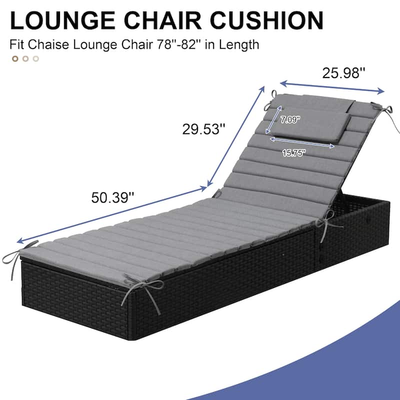 Outdoor Chaise Lounge Cushion Quilted Patio Sun Lounger Pad with Straps