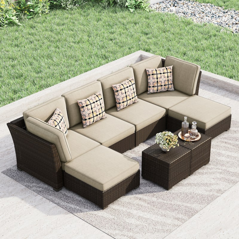 Corvus Oreanne 8-piece Brown Wicker Sectional Patio Furniture Set