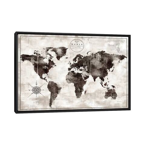 iCanvas "Rustic World Map Black and White" by Marie Elaine Cusson Framed Canvas Print