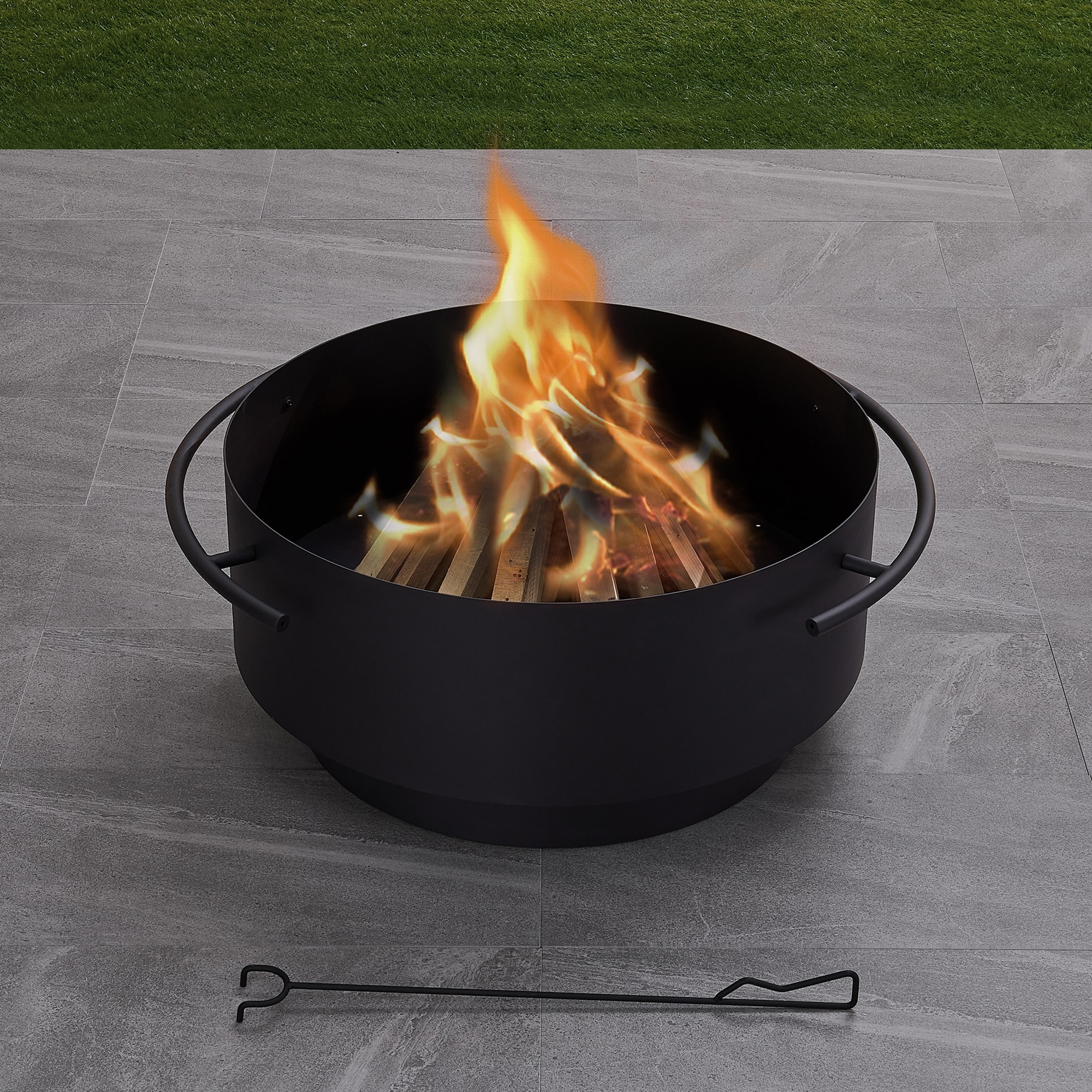 Dark Charcoal Round Fire Pit Ove Decors Brooks Wood Burning 28 in 