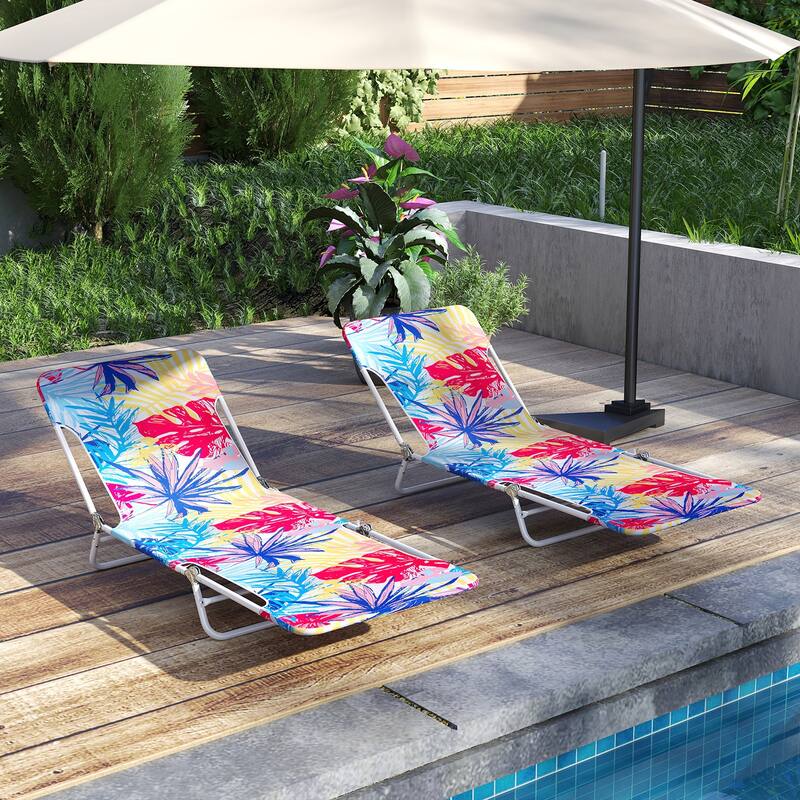 Gymax 2 Pieces Outdoor Folding Chaise Lounge 5-position Lay Flat Beach