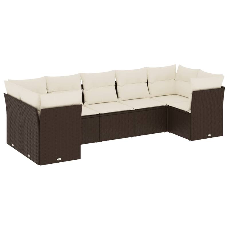 vidaXL Patio Sofa Set with Cushions Outdoor Furniture 7 Piece Poly Rattan - 24.4 x 24.4 x 27.2