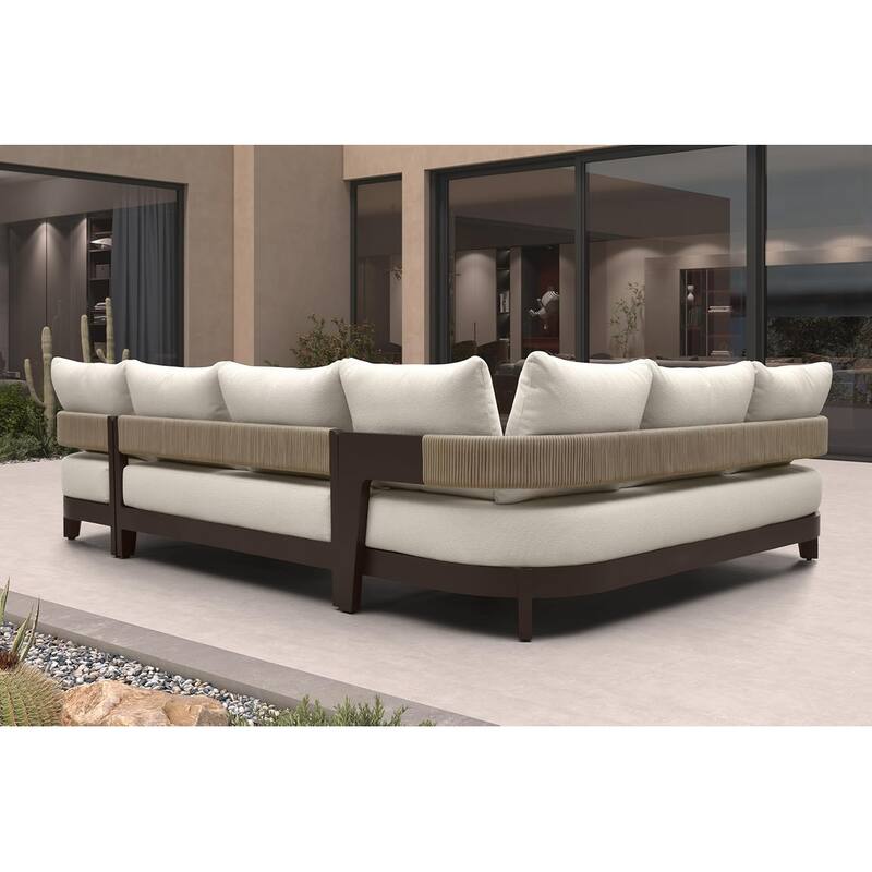 PURPLE LEAF Modern Aluminum Sectional Sofa with 7.87" Cushions for Yard Porch Deck Outdoor Conversation Sets