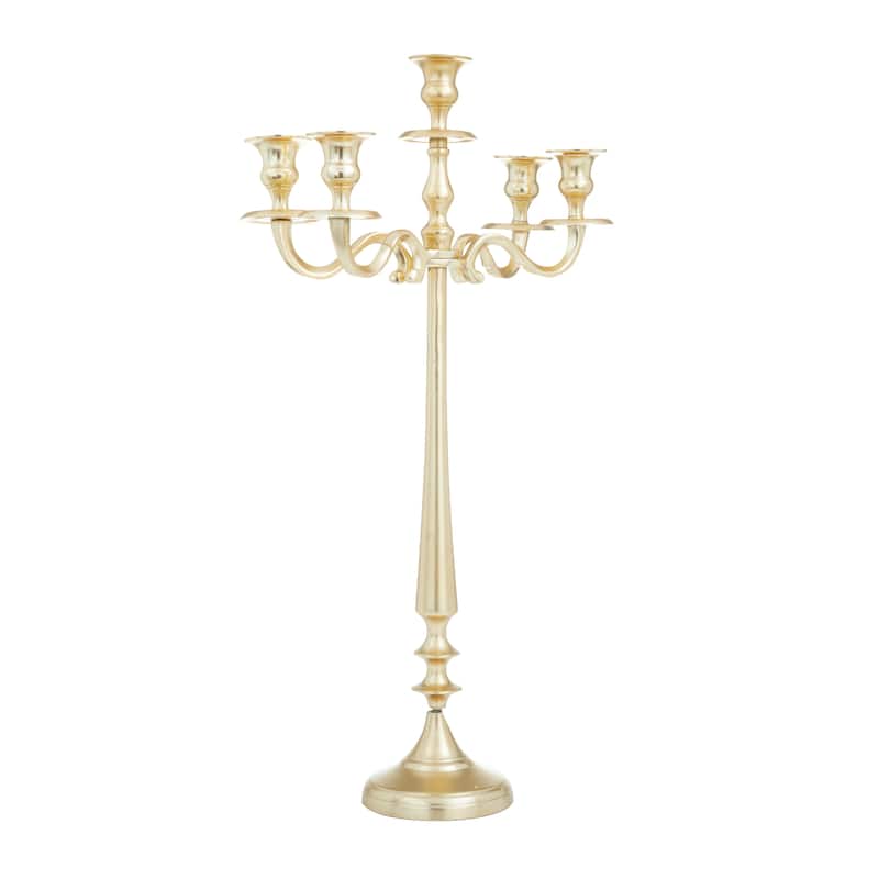 Aluminum Metal Tapered 5 Plate Candelabra - Gold - Roche River Decor - 13"W x 13"L x 24"H