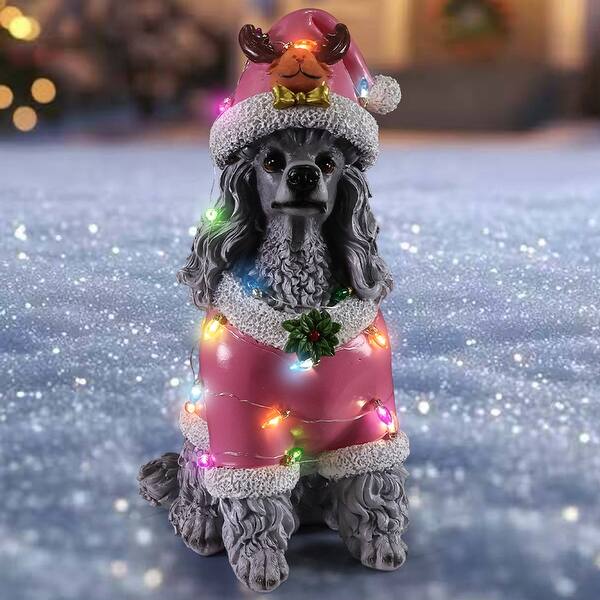 seasonal holiday dress up dog statue Christmas Poodle Statue, Figurine in Pink Santa Outfit - Bed Bath & Beyond fabric:pleated-satin