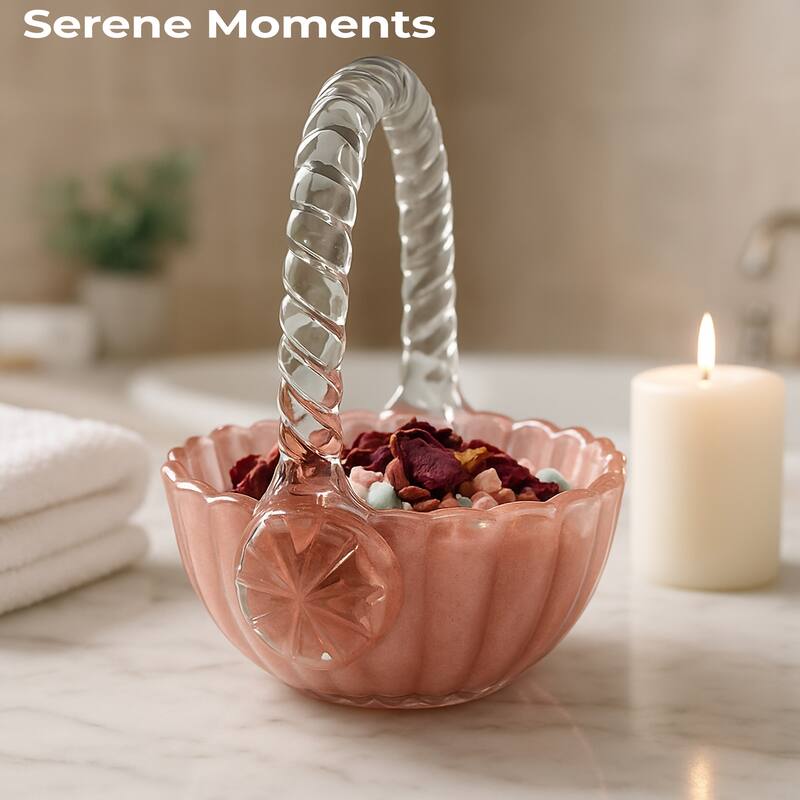 Pink Blossom Charm Glass Basket for Floral and Table Display Use