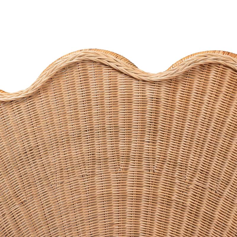 Callias Natural Rattan Scalloped Headboard with Sunburst Weave - Coastal Boho Wicker Bed Backdrop for Bedroom Decor, Queen