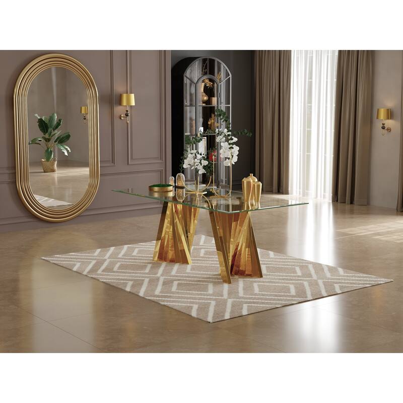 78 inch and 94 inch Glass Dinner Table Falcone Kitchen and Dining Table - Gold - 78 inch