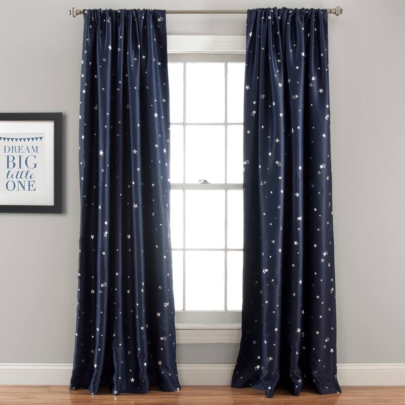 Lush Decor Star Room Darkening Window Curtain Panel Pair - 52"Wx95"L - Navy