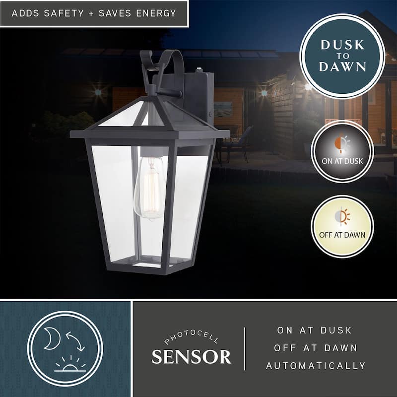 Derby Dusk to Dawn Outdoor Wall Light Lantern Clear Glass Shade, LED Compatible