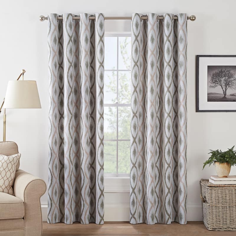 Eclipse Basel Geometric Draft Stopper Energy Saving 100% Blackout Grommet Top Curtain Panel - 50x84 - Blush