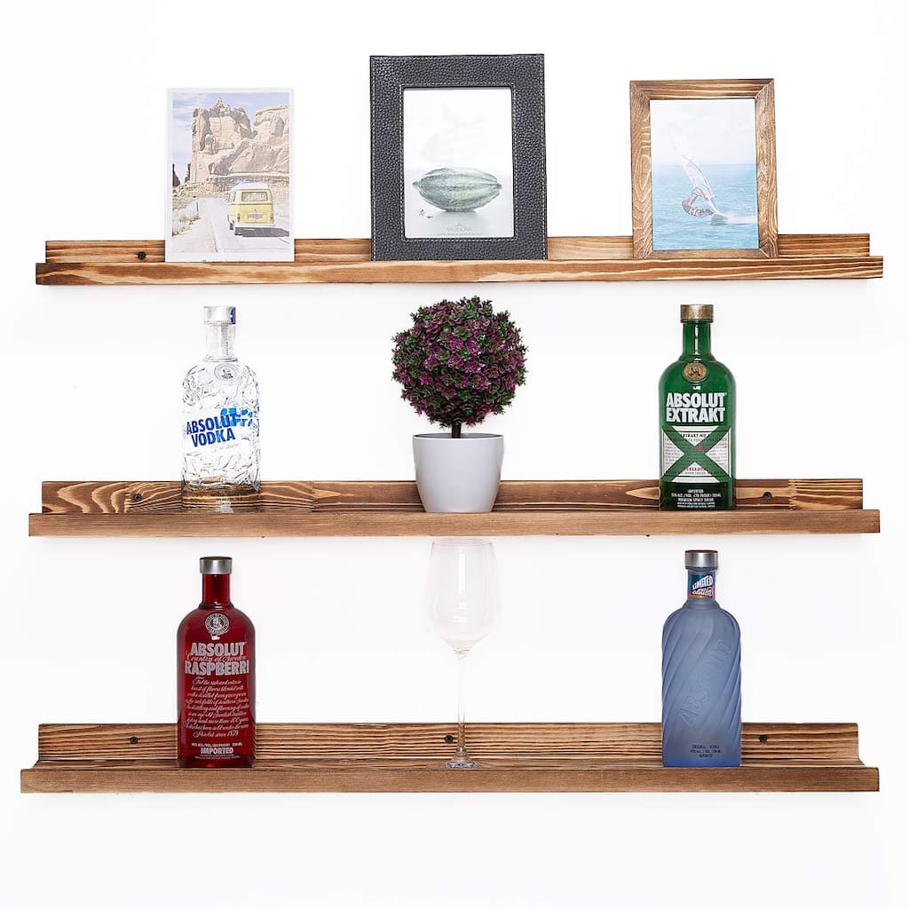 Large Floating Shelves 36 Inch Wood Wall Mounted Set of 3 Floating Bookshelf Long Wooden Picture Ledge Shelf for Home Decoration