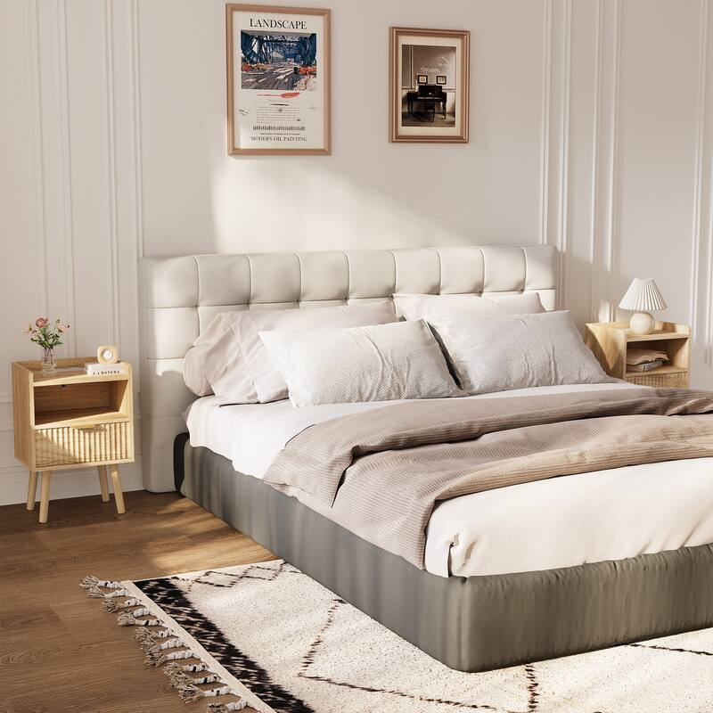 Modern Fluted Nightstand Set of 2 with USB Charging Station, Drawer and Open Storage Shelf