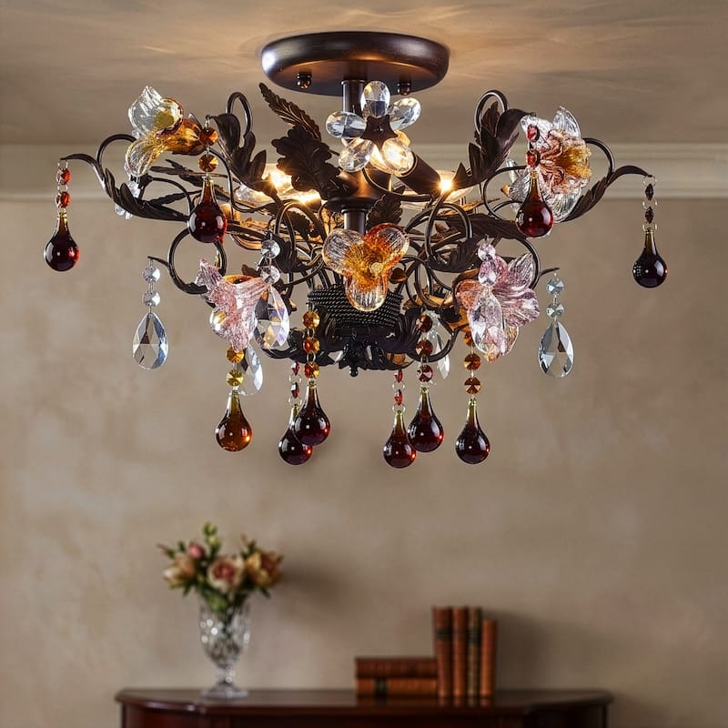 Elk Home Cristallo Fiore Deep Rust Crystal 3 Light Semi Flush Mount