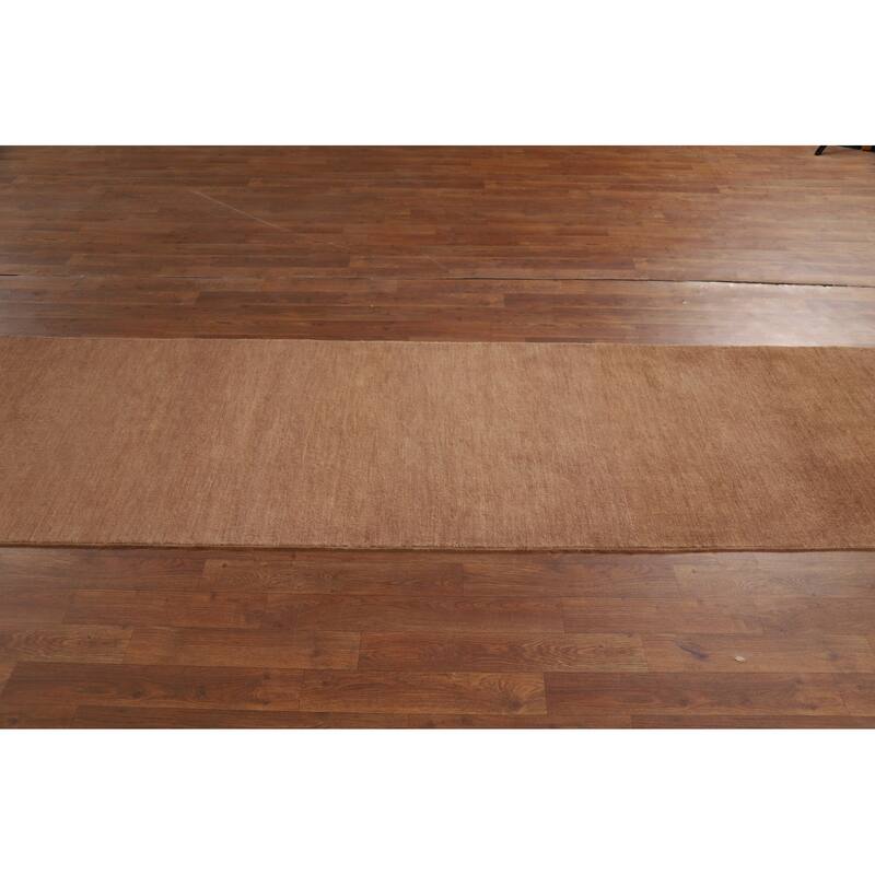 Brown Gabbeh Modern Runner Rug Handmade Wool Carpet - 2'7"x 9'11"