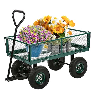 Kinbor Garden Cart Steel Wagon Wheelbarrow with Removable Sides 650lb Capacity