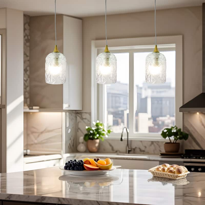 Crispy Vintage Glass Pendant Light with Textured Design - Gold