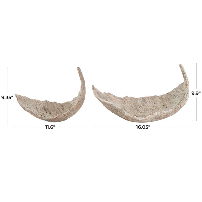Champagne Resin Textured Leaf Decorative Decorative Bowl with Brown Details (Set of 2)