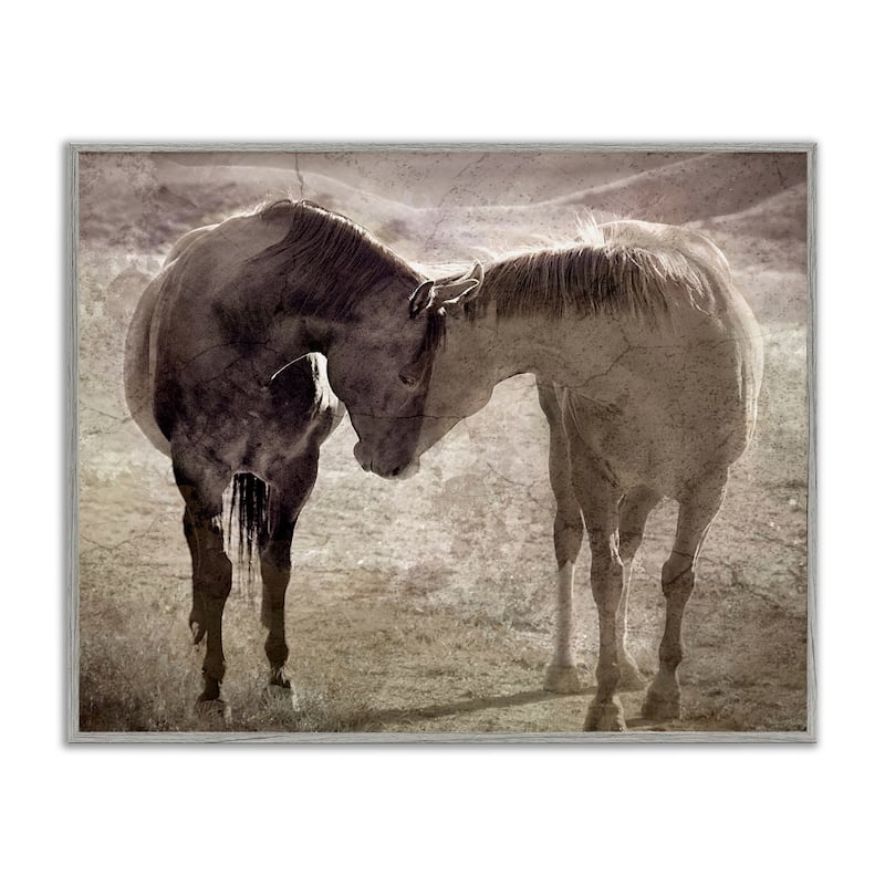 Stupell Muted Horse Pair Hugging Framed Giclee Art Design By Steve Toole - 30 x 24 - Grey