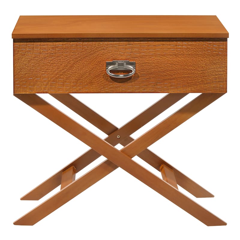 Modern 27-in Metal Hand Holder Single-Drawer Wood Nightstand with Cross-Legs - Oak