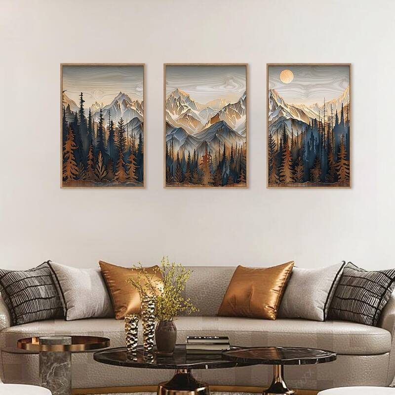 Pine Trees Wall Painting, Ridge Scenery Wall Decor, Natural Sun