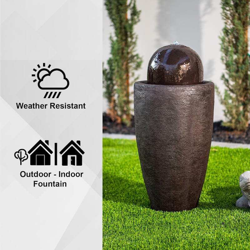 XBrand 25.98"H Modern Round Stone Textured Sphere Water Fountain w/LED Lights, For Indoor/Outdoor, Ball Water Fountain