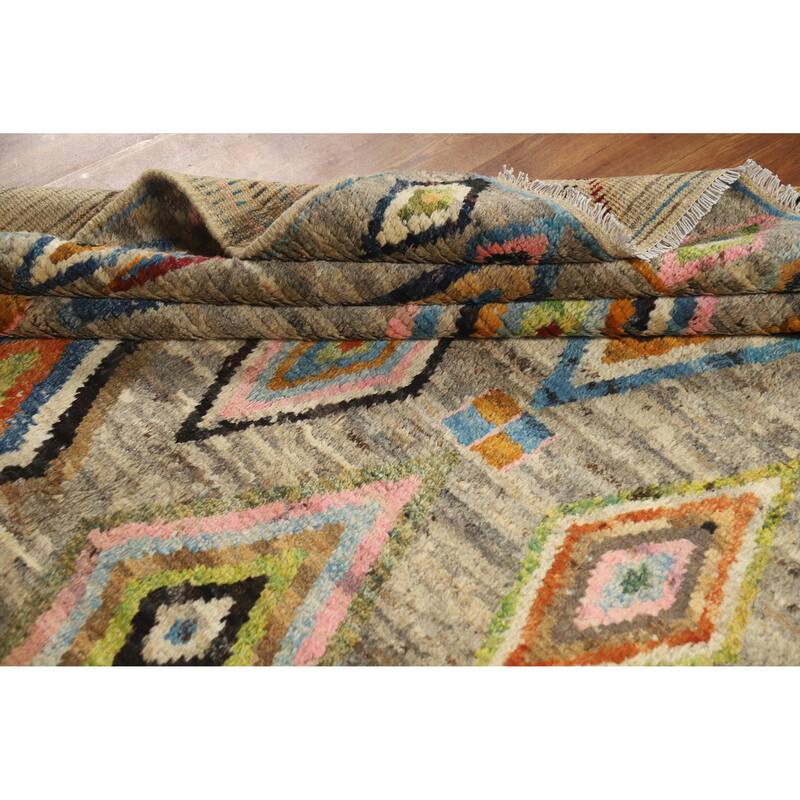 Multi-Color Geometric Moroccan Oriental Rug Hand-Knotted Wool Carpet - 7'0" x 9'7"