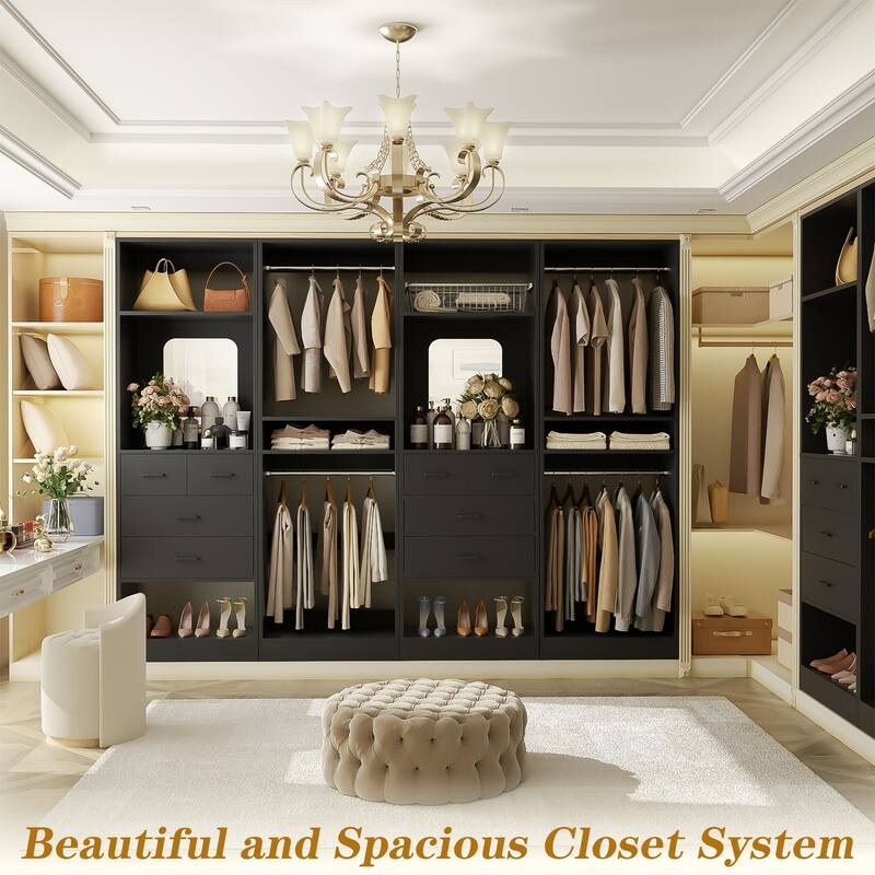 Set of 4 Closet System with 4 Drawer and Hanging Rods, Freestanding Closet Organizer with Storage Shelves