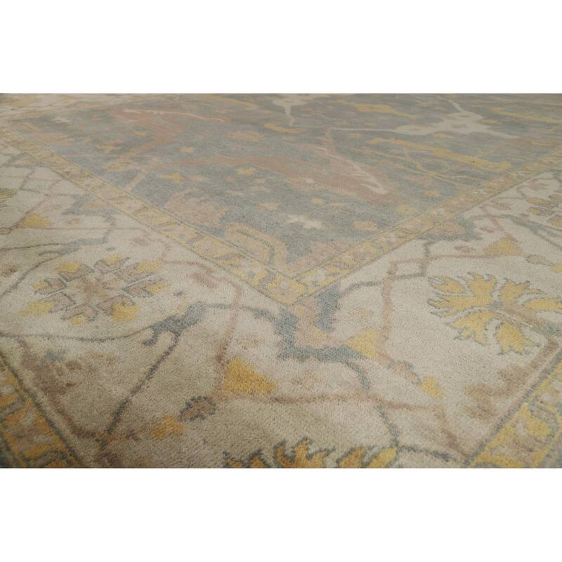 Oushak Indian Area Rug Hand-Knotted Transitional Green Wool Carpet - 9'11"x 13'8"