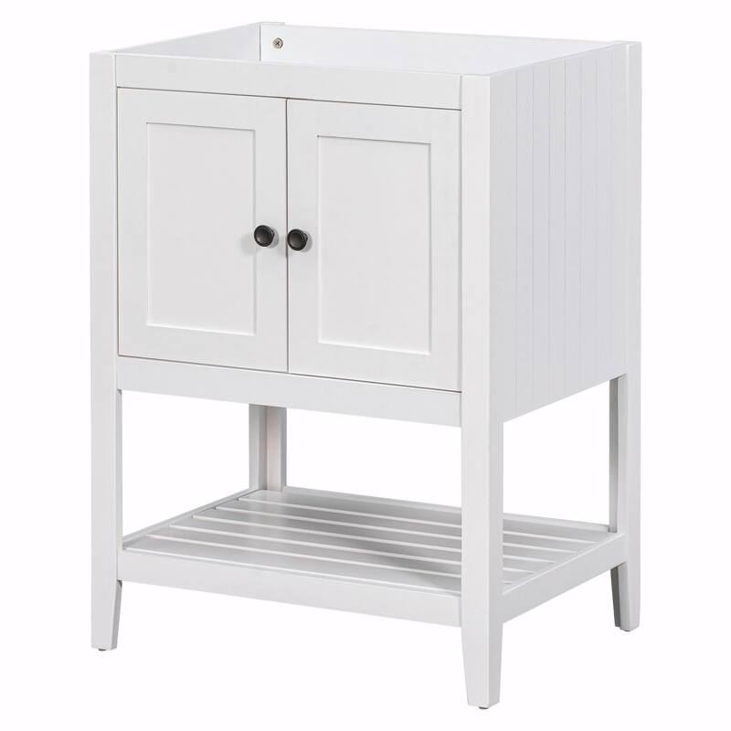 24" Bathroom Vanity with Ceramic Sink and Open Shelf - White - Without sink
