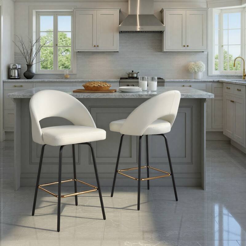 Porch & Den Vika Upholstered 26" Counter Stool with Metal Legs & Square Footrest (Set of 2)