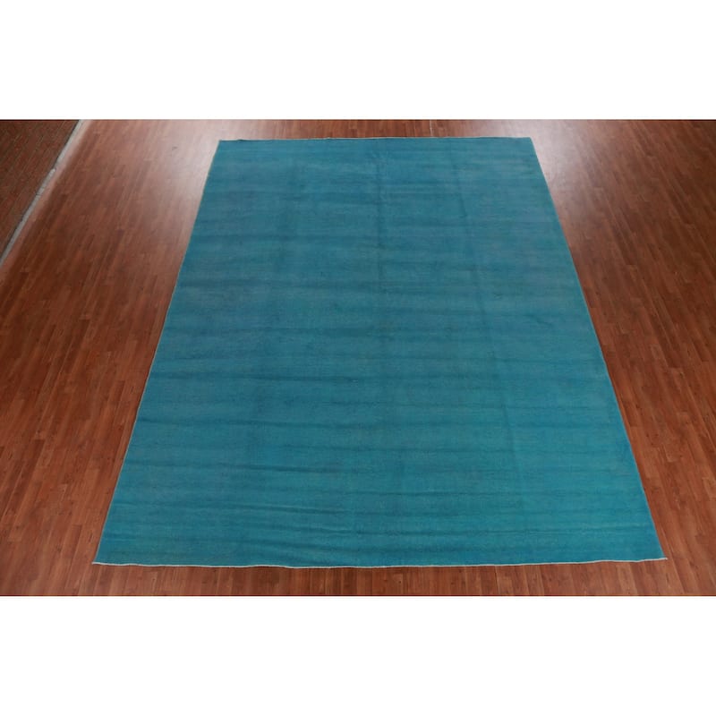 Hand Knotted Oriental 100% Wool Carpet Modern Solid Navy Blue & Blues Gabbeh Area Rug - 13' 4'' X 10' 4''