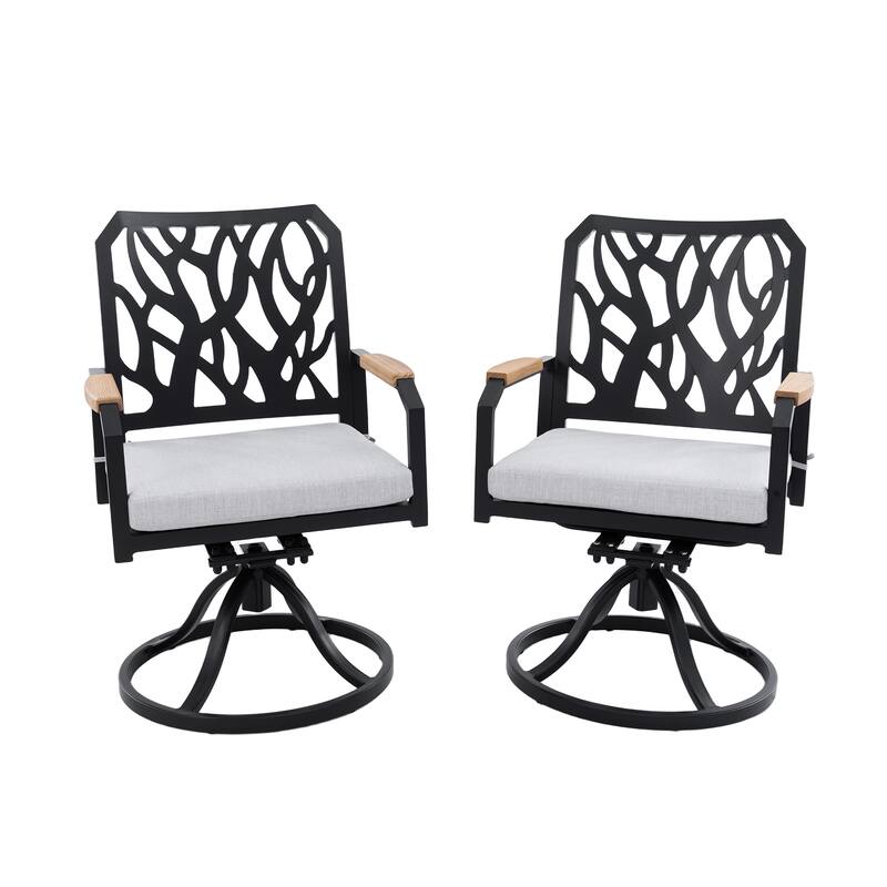 GDFStudio - Aaron Outdoor Patio Aluminum Swivel Rocker with Sunbrella Cushions,FSC-Certified Wood Armrests