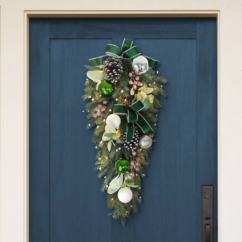 Puleo International 28" Pre-Lit Adorned Swag Battery Operated with LED Lights