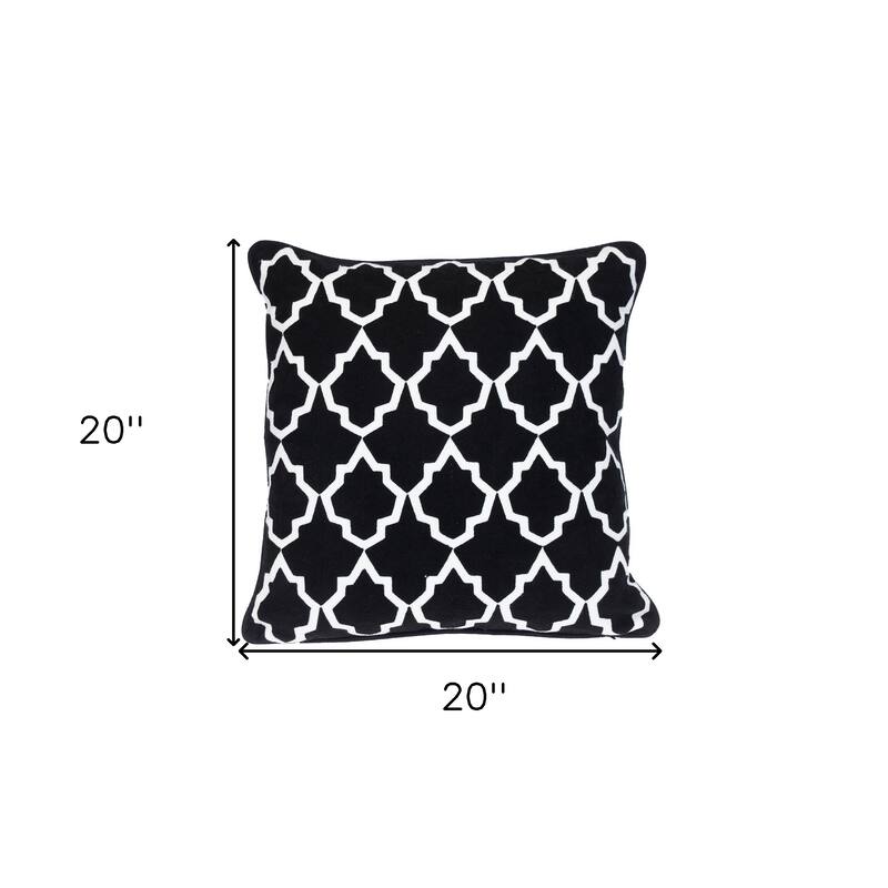 HomeRoots 18" X 18" Black 100% Cotton Geometric Zippered Pillow