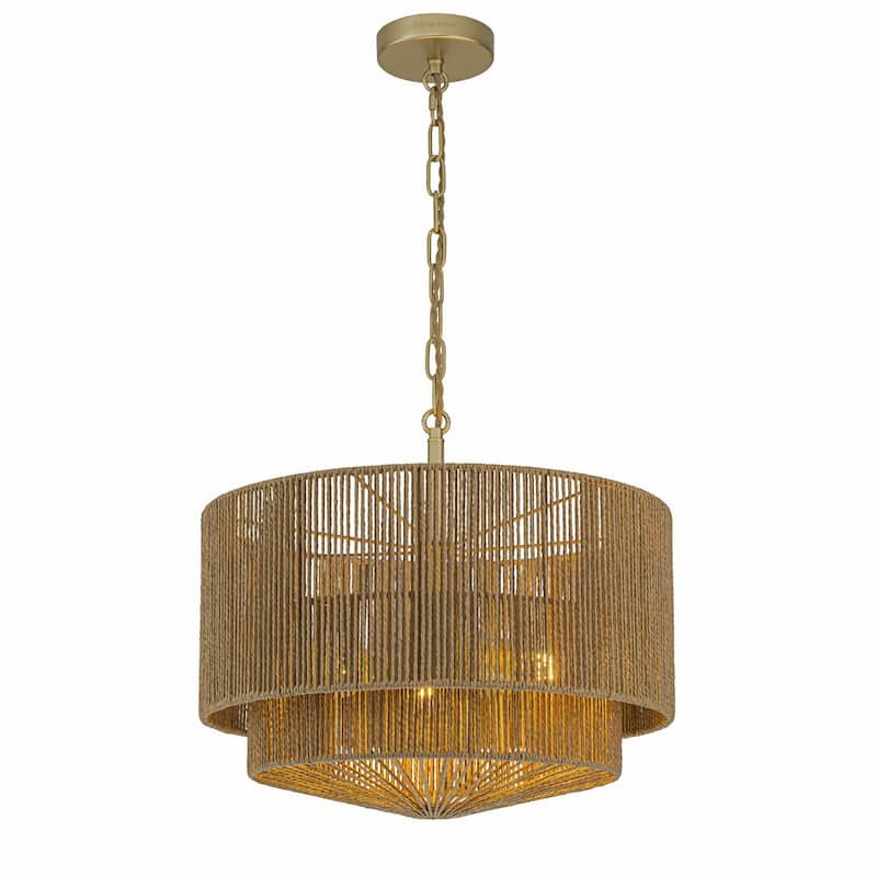 Armida 3-Light Rattan Rope Tiered Drum Pendant, Coastal Boho - Handwoven - 18" Wide - Beige