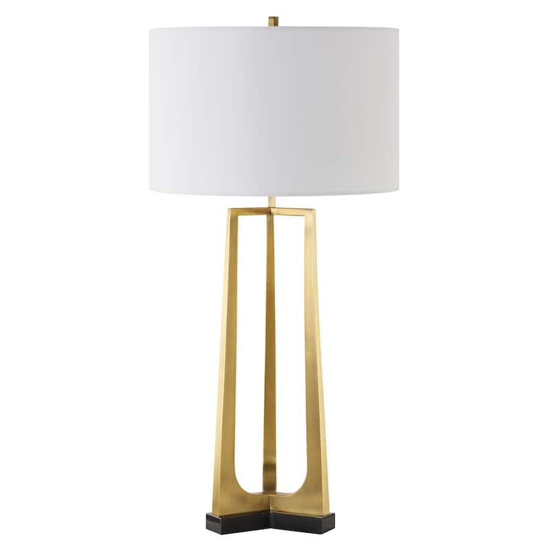 Sleek Tapered Legged Table Lamp with White Drum Shade - 32.5" - Brass
