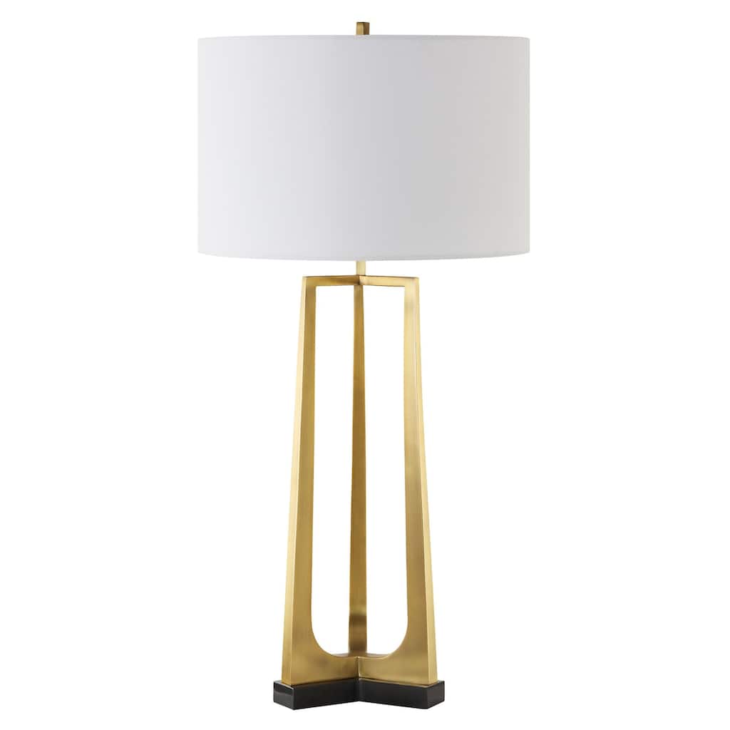 Sleek Tapered Legged Table Lamp with White Drum Shade - 32.5" - Brass