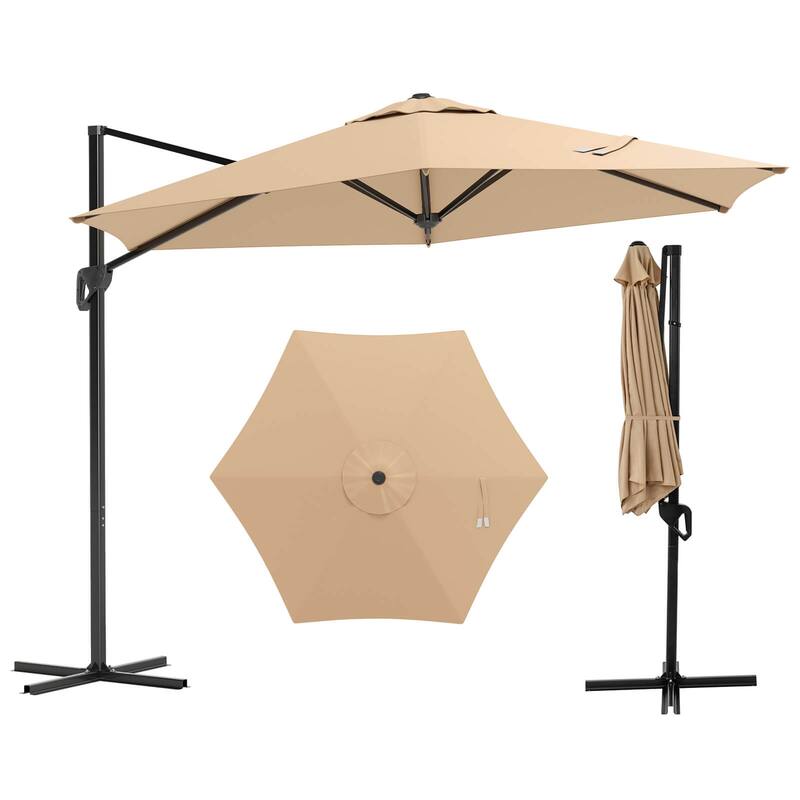 Costway 9 FT Cantilever Patio Umbrella Offset Hanging Umbrella with - Beige
