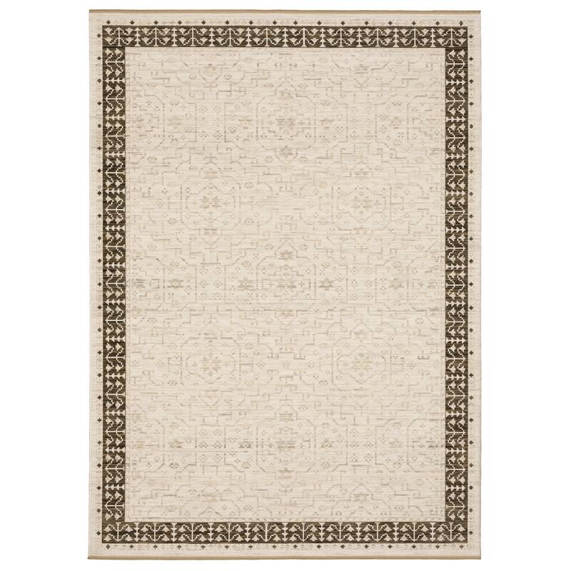 Adelaide Global Bordered Beige/ Brown Wool Blend Area Rug_ - 2' x 3'