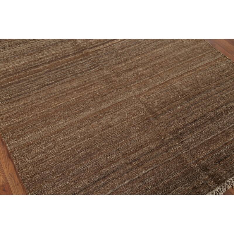 Brown Striped Kilim Persian Area Rug Handmade Wool Carpet - 4'10"x 6'7"