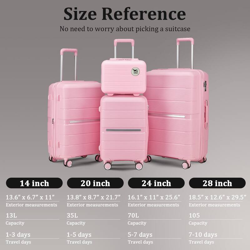 14/20/24/28 4-Piece Modern Expandable Lightweight Luggage Sets with Zipper Pocket and TSA Lock for Boarding Travel