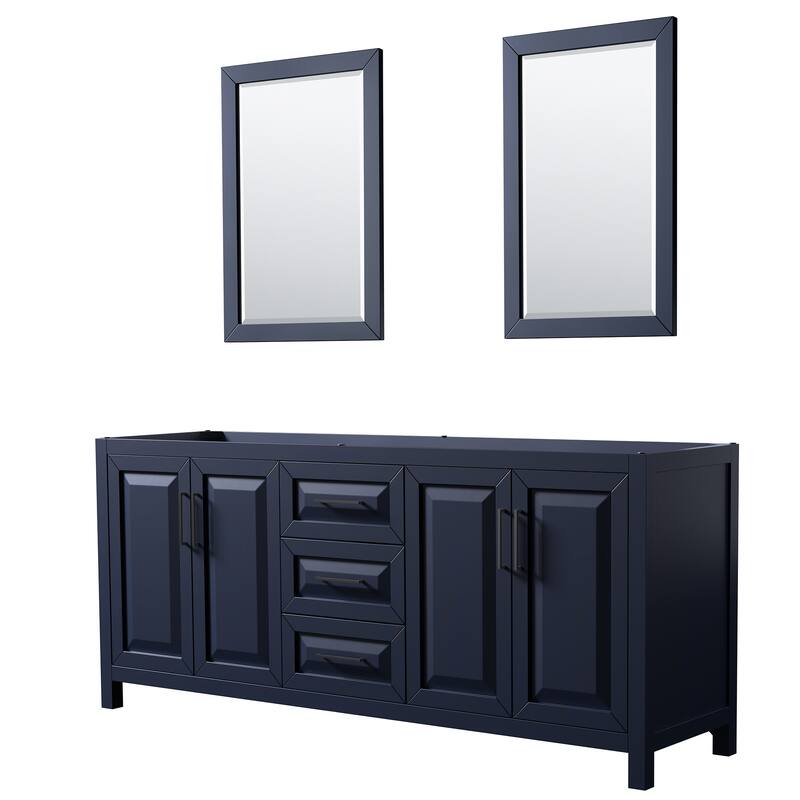 Wyndham Collection Daria 79" Double Free Standing Vanity Cabinet - - Dark Blue / Matte Black Hardware
