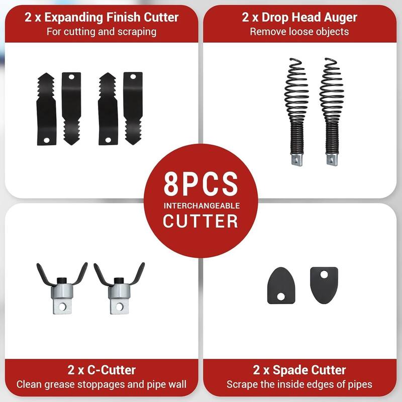 Auto Feed 100 FT x 3/8 in Drain Cleaner Machine with 370W Motor for 1"-4" Pipes