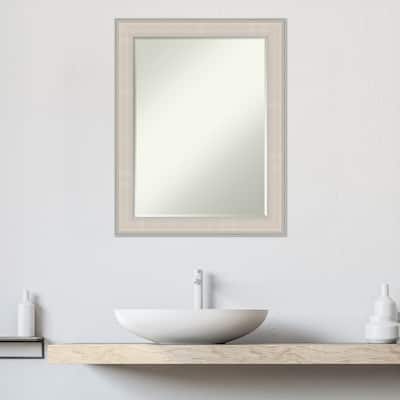 Cottage White Silver Half-Inch-Beveled Wood Bathroom Wall Mirror - Cottage White Silver - Glass Size 18x24